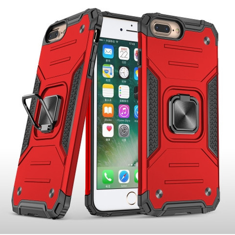 Противоударный чехол для iPhone 6 plus / 7 plus/ 8 plus красный с пластиной для магнитного автодержателя и кольцом подставкой