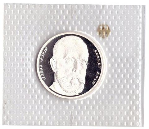 10 марок 1993 год (J) 150 лет со дня рождения Роберта Коха, Германия. PROOF в родной запайке