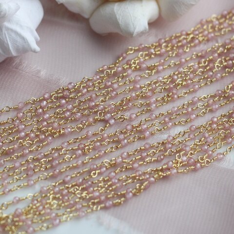 Цепочка с розовыми цирконами, 2 мм, позолота, 33 см, А617-1 (33см)