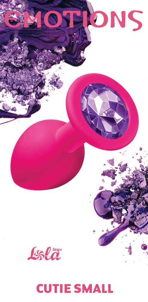 Малая розовая анальная пробка Emotions Cutie Small с фиолетовым кристаллом - 7,5 см.