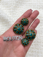 Пуговицы бронзовый металл с бирюзовой (сине-зеленой) эмалью и квадратными деталями