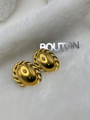 Серьги золотистые глянцевые овальные с ажурным краем