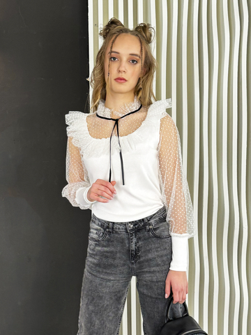 Блузка школьная для девочки с длинным рукавом белая