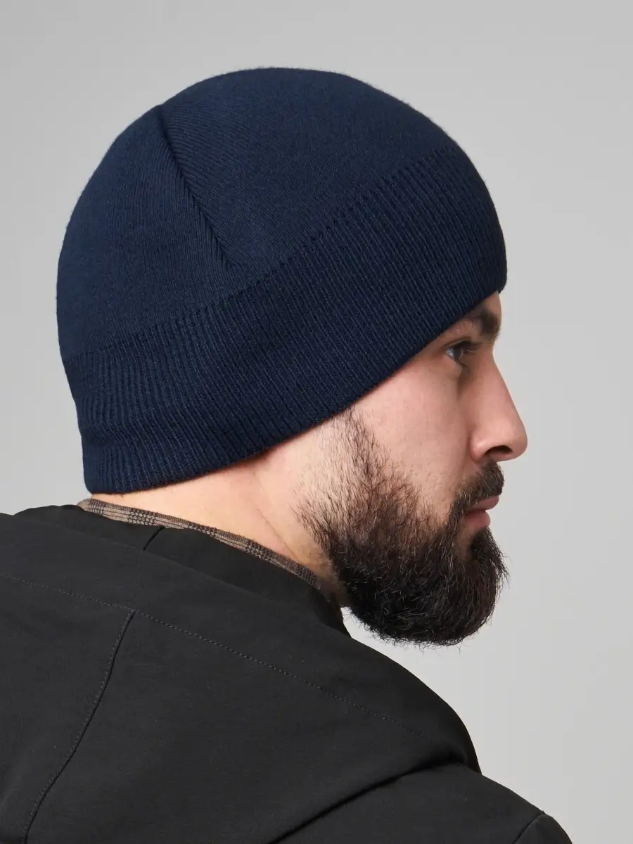 Шапка вязаная мужская зимняя шерстяная без отворота черная синяя, головные уборы зимние мужские