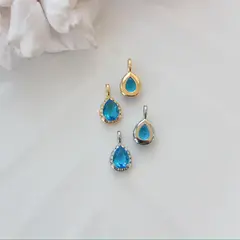 Подвеска Капля с ярко-голубым фианитом, 15*8 мм, родий, П416