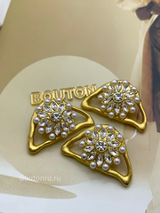 Пуговицы лимонное золото в форме глаза с жемчужинами и стразами Скиапар.