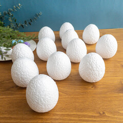 Яйца пасхальные, Белые, из пенопласта, размер 7*5,5 см, набор 12 штук.