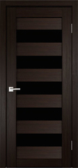 Межкомнатная дверь Велюкс 1 Ясень сноу / Цвет тон Венге / Остекление "Лакобель черное" / Двери Верда