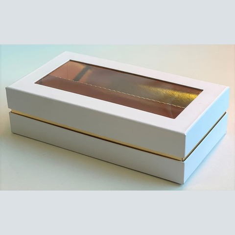 Коробка для макарон и др. кондитерской продукции с прямоугольным окном ЛЮКС 210*110*55 белая