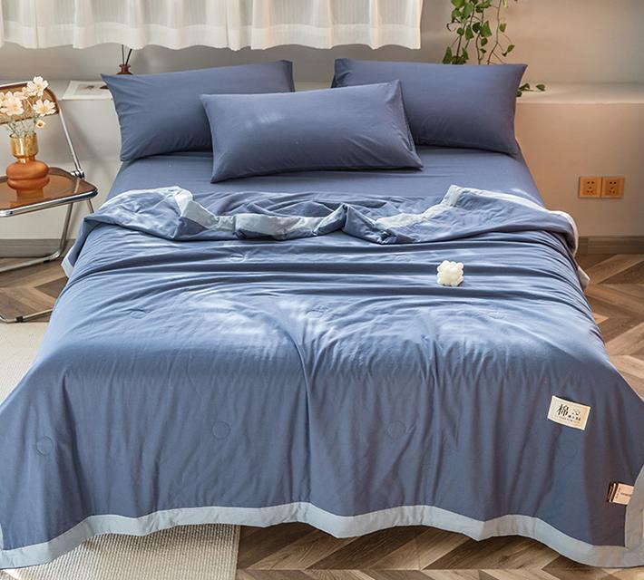 Комплект постельного белья Семейный (2 одеяла) Хлопок синий однотонный