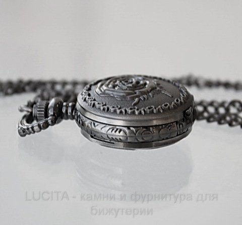 Часы на цепочке "Роза" (цвет - черный никель) 40х27х13 мм