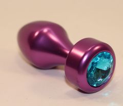Фиолетовая анальная пробка с голубым кристаллом - 7,8 см. - 