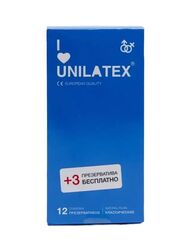 Классические презервативы Unilatex Natural Plain - 12 шт. + 3 шт. в подарок - 