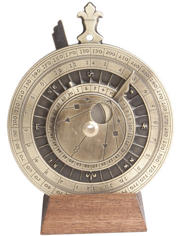 Ночные часы Hemisferium Nocturnal/Tide computer диам 9,5 см х 0,7см высота с базой 12 см, бронза