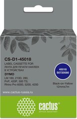 Картридж ленточный Cactus CS-D1-45018 (45018) черный/желтый для Dymo LM 160, 210D, 280, PnP, 420P, 500 TS; Rhino Pro 6000, 5200, 4200