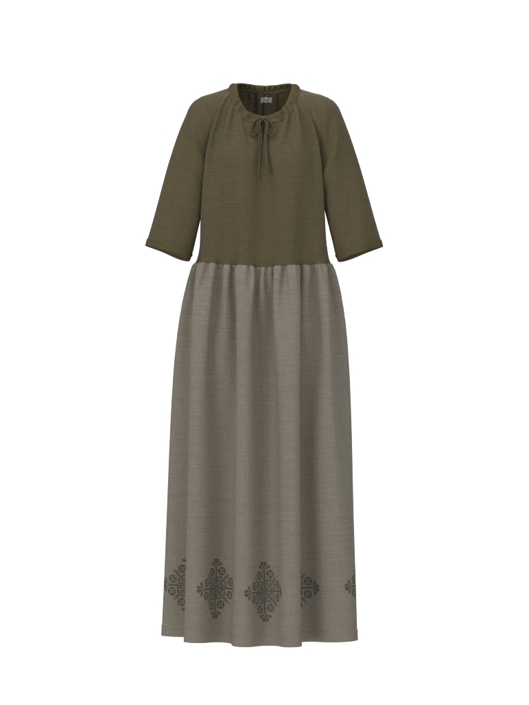 Люсия. Платье льняное макси комбинированное с вышивкой PL-42-53117
