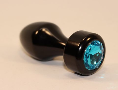 Чёрная анальная пробка с голубым кристаллом - 7,8 см. - 4sexdreaM 47440-1