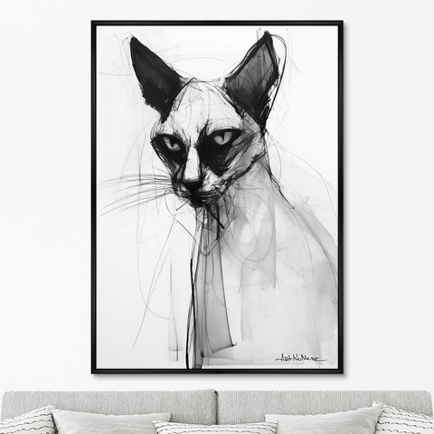 ArtNoMore - Репродукция картины на холсте Siamese cat in black and white, 2024г.