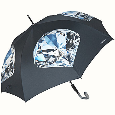 Черный женский зонт трость с бриллиантом