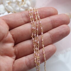 Цепочка с розовыми цирконами, 2 мм, позолота, 33 см, А617-1 (33см)