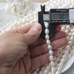 Жемчуг натуральный речной, рис, 7,9-10,1 мм, 1 нить, Ж028