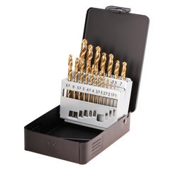 Набор сверл по металлу 1-10мм 19шт DIN338 HSS-G TiN 118° (мет. кейс) Terrax by Ruko A250214T