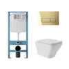 Aqueduto AQDS258 AQD комплект: TECNICA Novo Система инсталляции для подвесного унитаза, RETANGULO Novo Панель смыва, шлифованное золото, ESTETA Унитаз подвесной 520*370 безободковый, сиденье с микролифтом, белый глянцевый