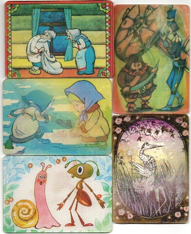 № 136 Набор из 5 переливных (стерео) Календариков . Мультфильмы СССР 1989 год.