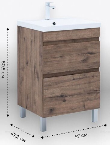 Aquanet 345797 Тумба с раковиной Нота new 58 напольная 2 ящ. цв.дуб веллингтон табак (345797)