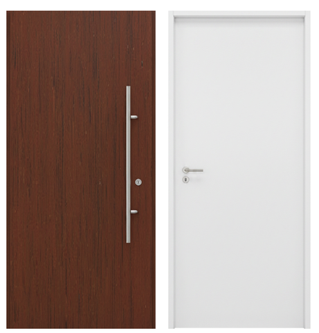 Входная дверь HORMANN HTA100 глухая, петли L и R. 1000х2100 с ручкой-штангой HOE75A и нажимной D110