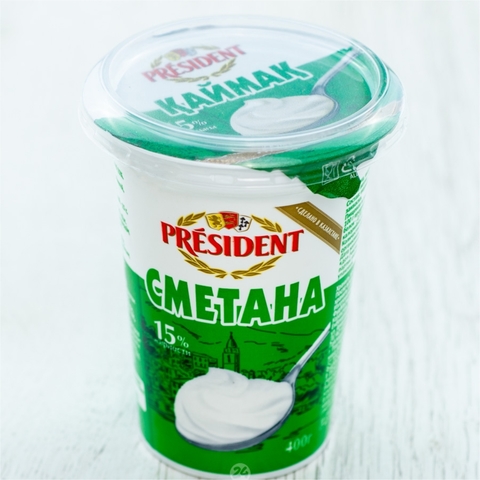 Сметана PRESIDENT 15% 400 г пл/ст КАЗАХСТАН