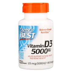 Doctor's Best, Витамин D3, 125 мкг (5000 МЕ), 180 мягких желатиновых капсул