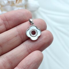 Подвеска с перламутром и фианитами, Клевер, 15*13 мм, родий, П188