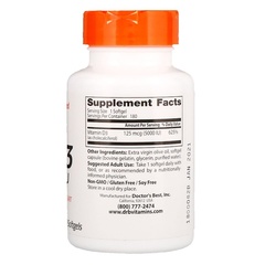 Doctor's Best, Витамин D3, 125 мкг (5000 МЕ), 180 мягких желатиновых капсул
