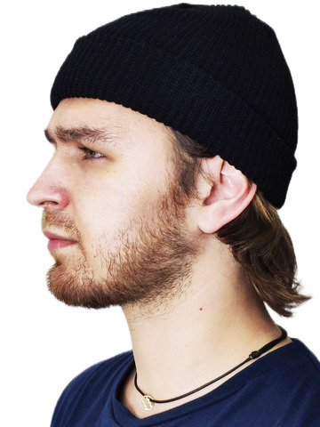 Картинка шапка вязаная Skully Wear short beanie black - 2