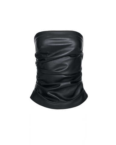 Топ с драпировками из экокожи черный