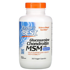 Doctor's Best, Глюкозамин, хондроитин и МСМ с OptiMSM, 360 веганских капсул