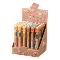 Ручка шариковая, автоматическая, 6в1, Basir, 6-ти цветная, серия "Медвежонок", с резиновой фигуркой, 36 шт