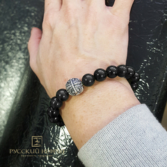 Браслет из каменных бусин "Летучая мышь". Д 10мм. Чёрный нефрит.