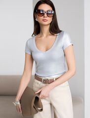 Футболка облегающая из хлопка в рубчик с V вырезом и матовым покрытием металлик  D49.121 (129428)