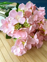 Гортензия искусственная, букет 7 веток - 7 голов, цвет нежно розово-персиковый, 37 см, набор 2 букета