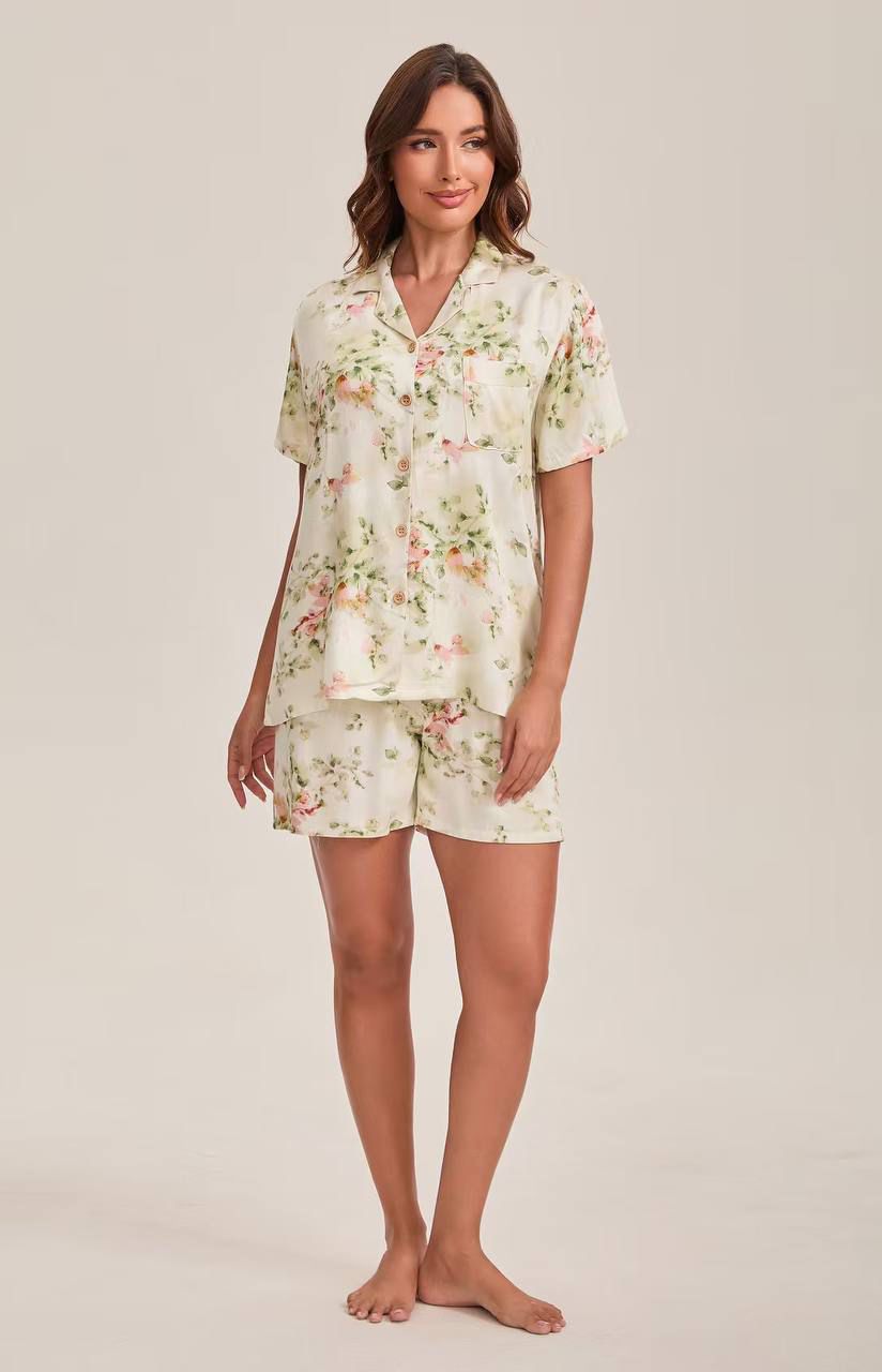 Домашняя одежда ZEPHYR HOME Зеленые цветы (шорты)