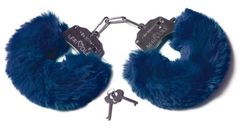 Шикарные темно-синие меховые наручники с ключиками - 