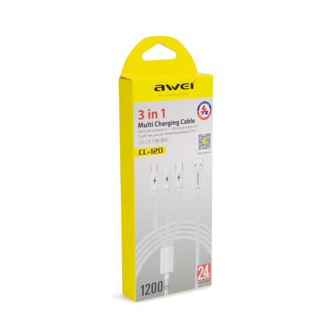 Интерфейсный кабель Awei 3 in 1 cable CL-120 2A 1.2m Белый