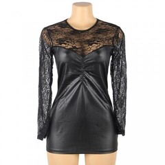 Кожаное платье с кружевной отделкой Ohyeah Sexy lace +стринги, XL