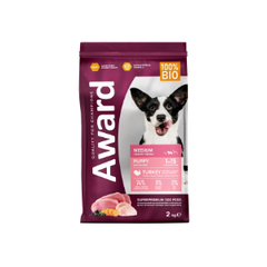 Сухой корм AWARD для щенков от 1 мес, беременных и кормящих сук средних пород с индейкой и курицей с добавлением моркови и черной смородины 2кг