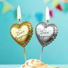Свеча, Сердце, Воздушный шарик «С днем рождения», на шпажке, МИКС, 1,1 см, 1 шт. (выбор цвета не предоставляется)