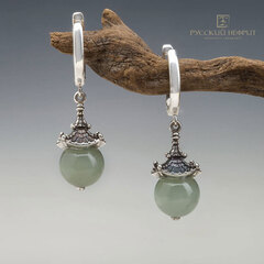 Серёжки с нефритом морская волна "Доугун".