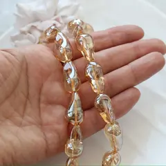 Бусины стеклянные, бежевый с покрытием, фриформ 22*13 мм, 1 бусина, МК045