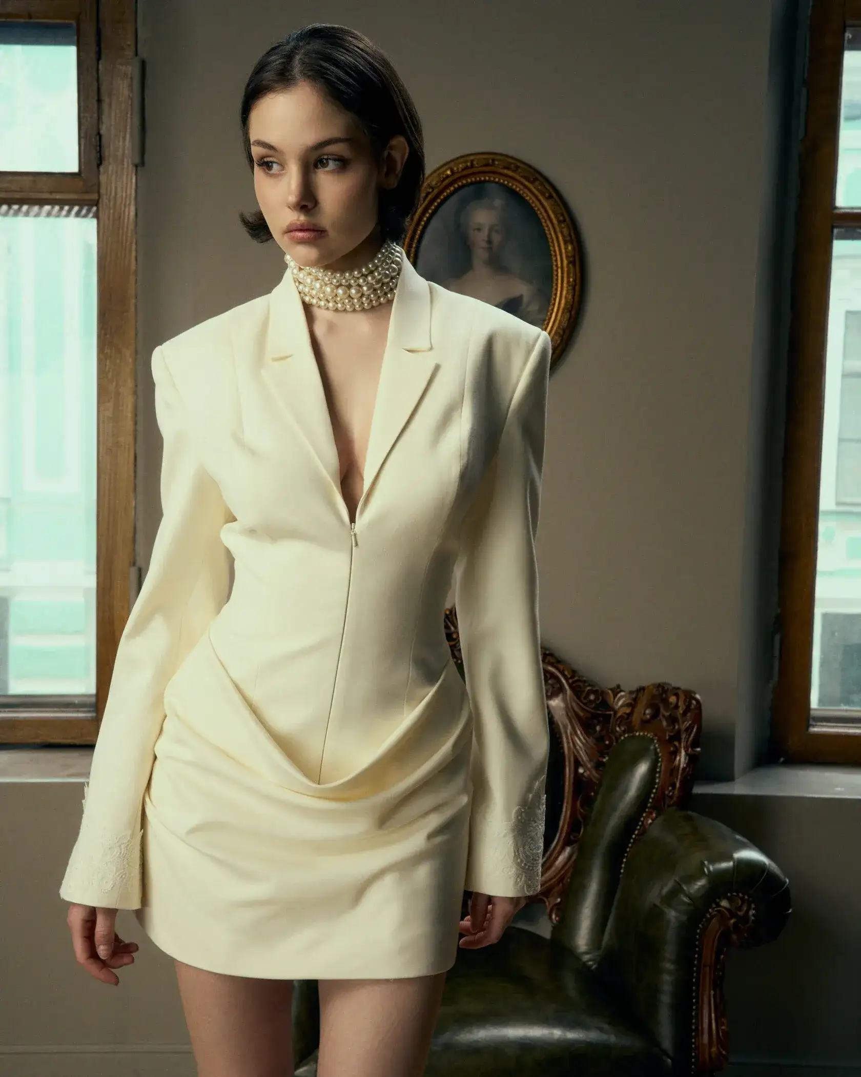 Платье-жакет с драпировкой, Белый